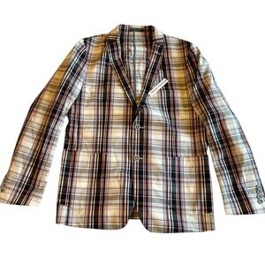 Paisley & Gray Men's Plaid Blazer - Blue, White, Gray size 44 R